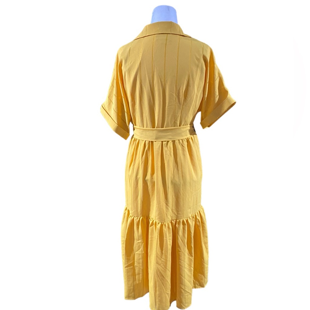 Tahari ASL Yellow Belted Ruffle Dress With‎ Pockets - Picture 5 of 7